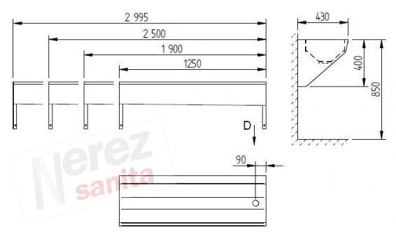 AUL 05.1 nerezový umývací žlab AZP 1250 mm