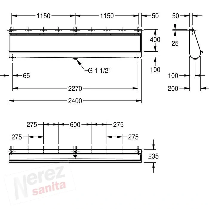 Nerezový pisoárový žlab Franke KWC CMPX555