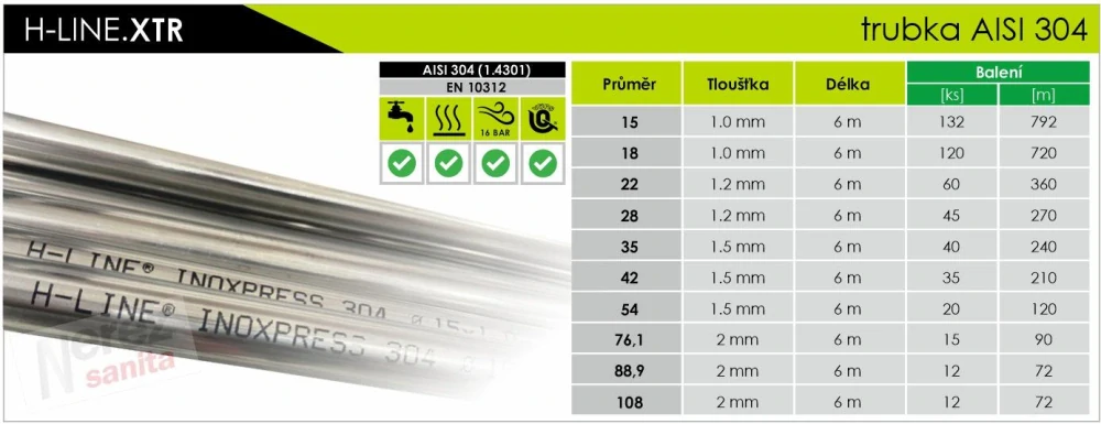 H-LINE INOXPRESS 304 TRUBKA - 35 x 1,5