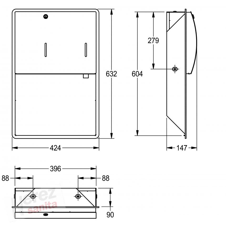 Zásobník Franke KWC STRX601E na pap. ručníky s dávkovačem tek. mýdla 