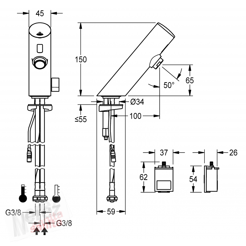 Elektronická stojánková baterie Franke KWC F3EM1001 bateriový provoz