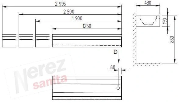 AUL 06.4 nerezový umývací žlab AZP 2995 mm